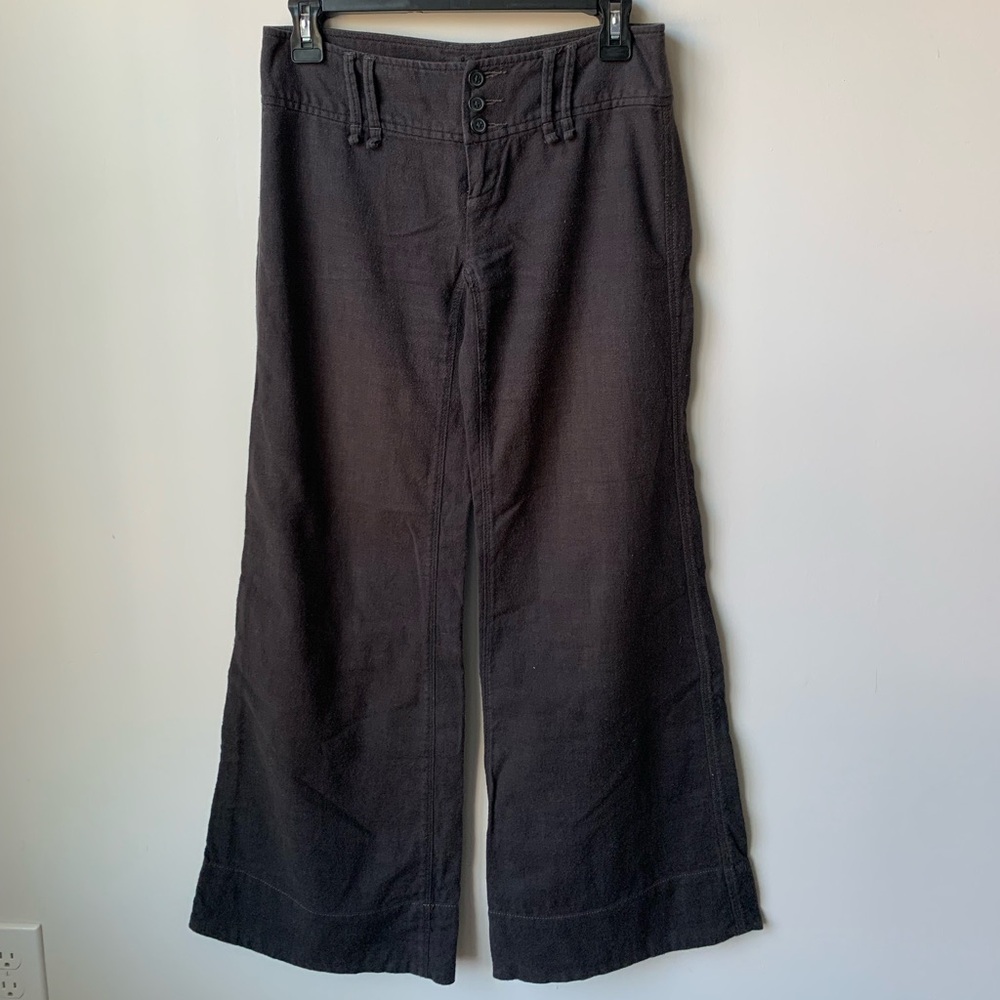Vintage Free People Wide Leg Black Cotton & Wool Pants Size 0